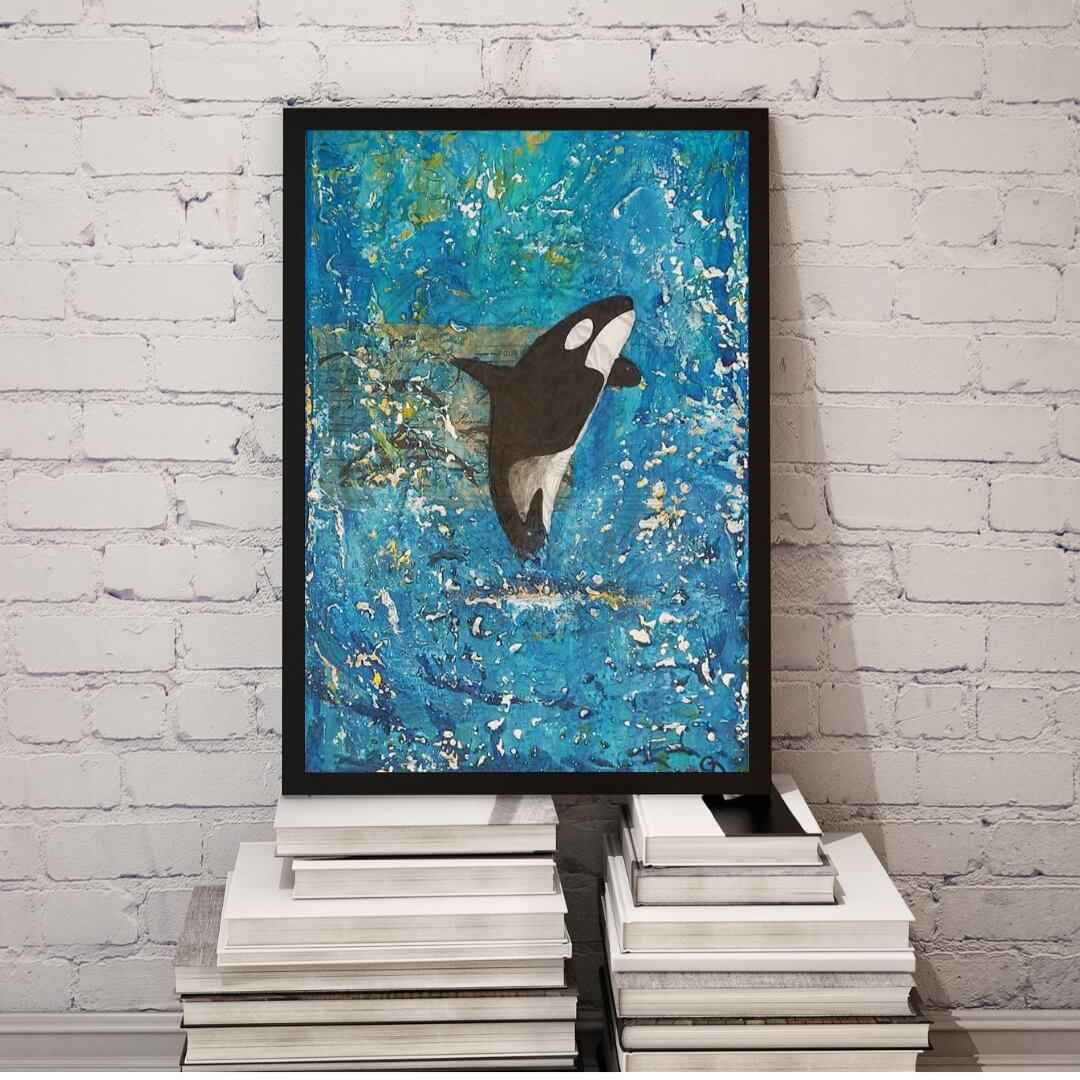 Sea Wolf | Orca Ocean Art | 8x12 Mixed Media Painting