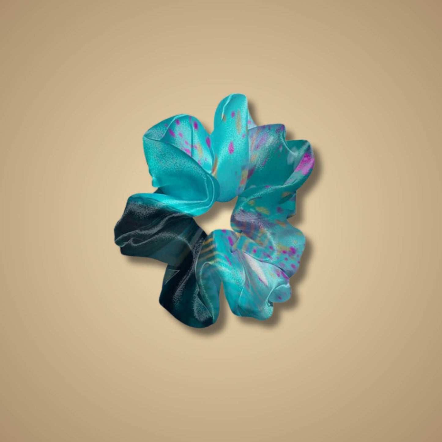 Juliette Jumbo Scrunchie in the Hyperfocus design—deep blues and purples with bright streaks, representing intense focus and clarity.