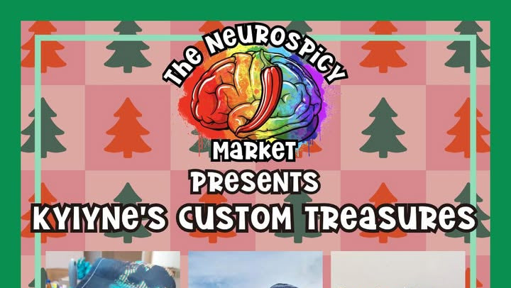 Promotional poster for 'The Neurospicy Market' event featuring a colorful brain graphic and event details.