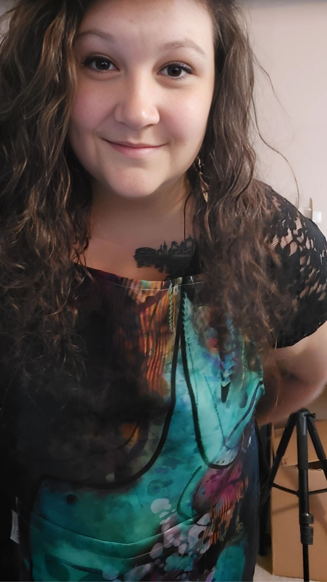 Carolyne D. Landry wearing the Neuro-Spicy Brain apron from Kylyne’s Custom Treasures, showcasing wearable art designed to celebrate neurodiversity.