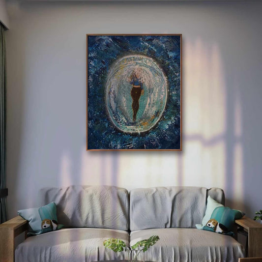 Original abstract inner reflection painting in blue tones