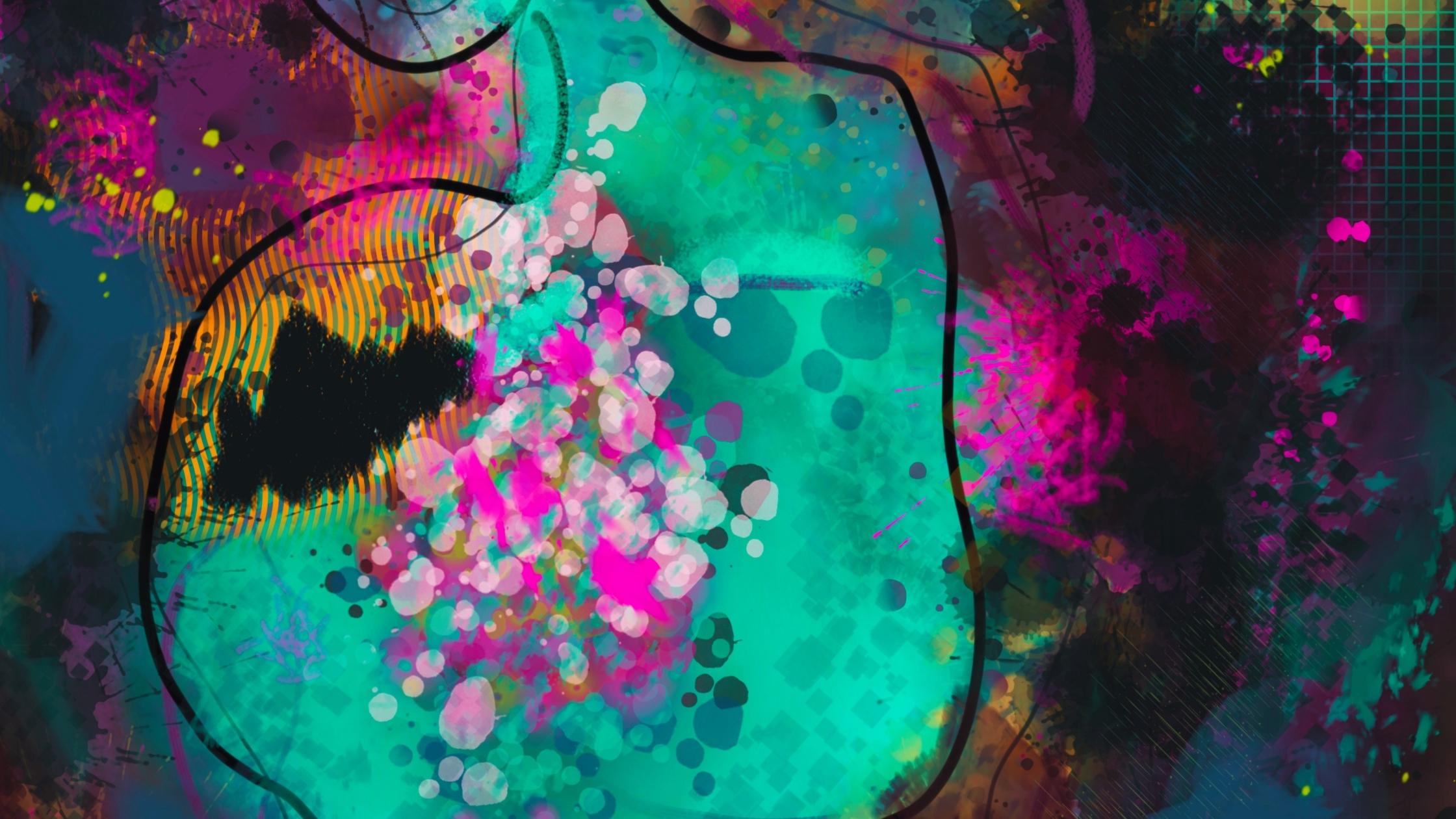 Vibrant abstract artwork in teal, pink, and black, featuring the Neuro-Spicy Brain original design by Kylyne’s Custom Treasures. Used as a hero banner for paper goods and digital products.