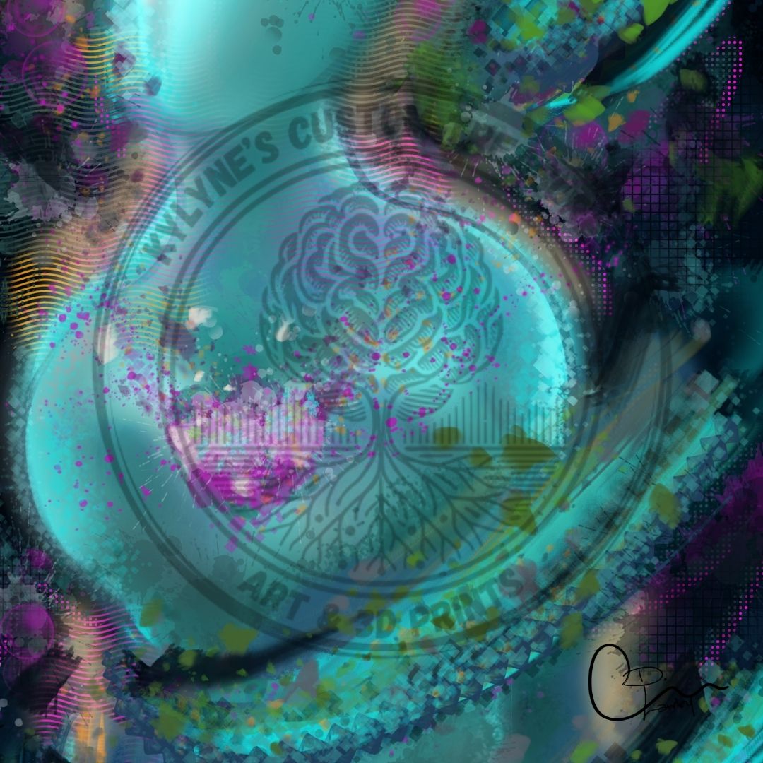 Close-up of framed Hyperfocus Edition digital art, capturing high-energy textures and electric color flow
