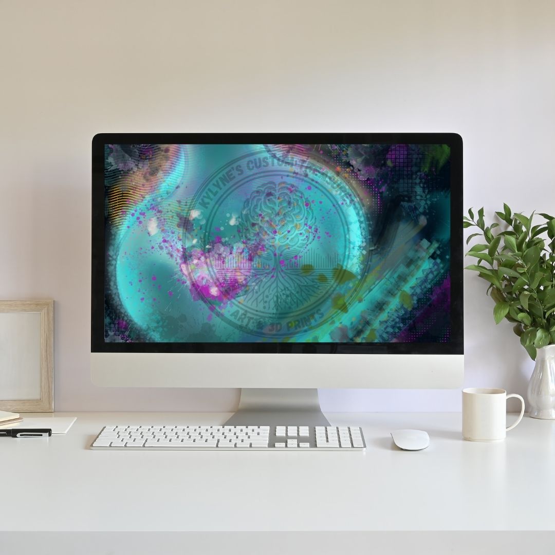 Hyperfocus Edition of Neuro-Spicy Brain on desktop screen with vivid strokes of teal, magenta, and deep black
